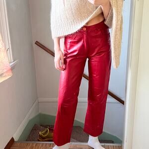Vintage Straight Leg Red Leather Pants Biker‎ Moto Maximalist Unique Size 27